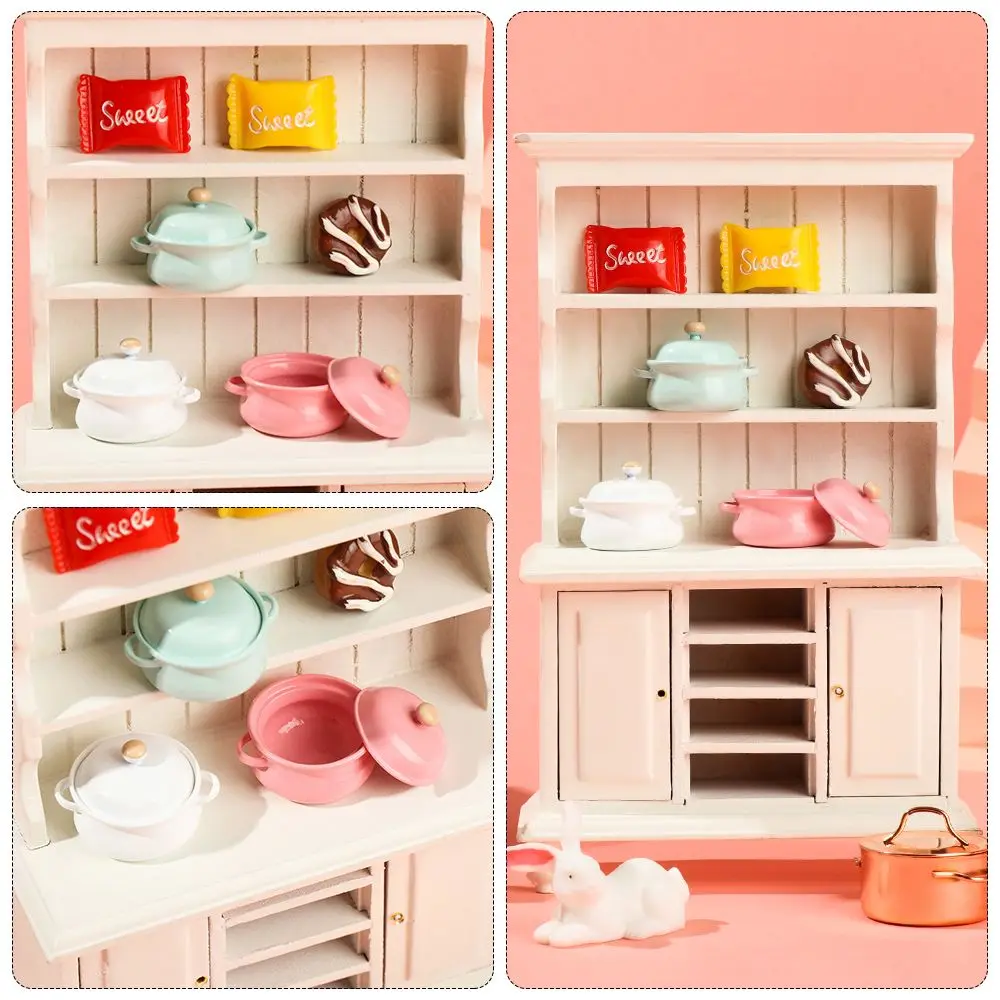 キャンディーカラーシミュレーションモデルキッチン調理ミニチュアスープポットミニ調理器具鍋蓋付きドールハウスアクセサリー