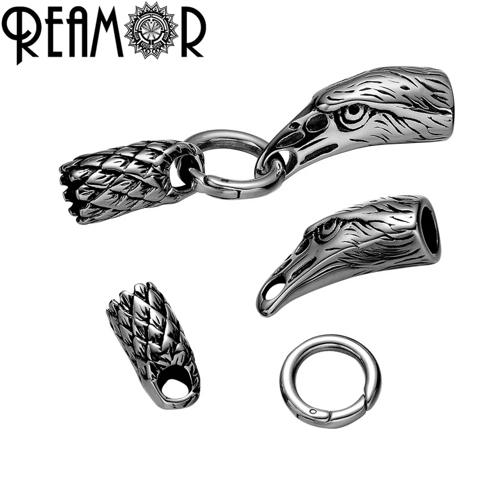 REAMOR 7/8mm Stainless Steel Eagle Skull Wolf Head Connectors For Round Leather Bracelet Jewelry Making DIY Bangle Metal Clasps