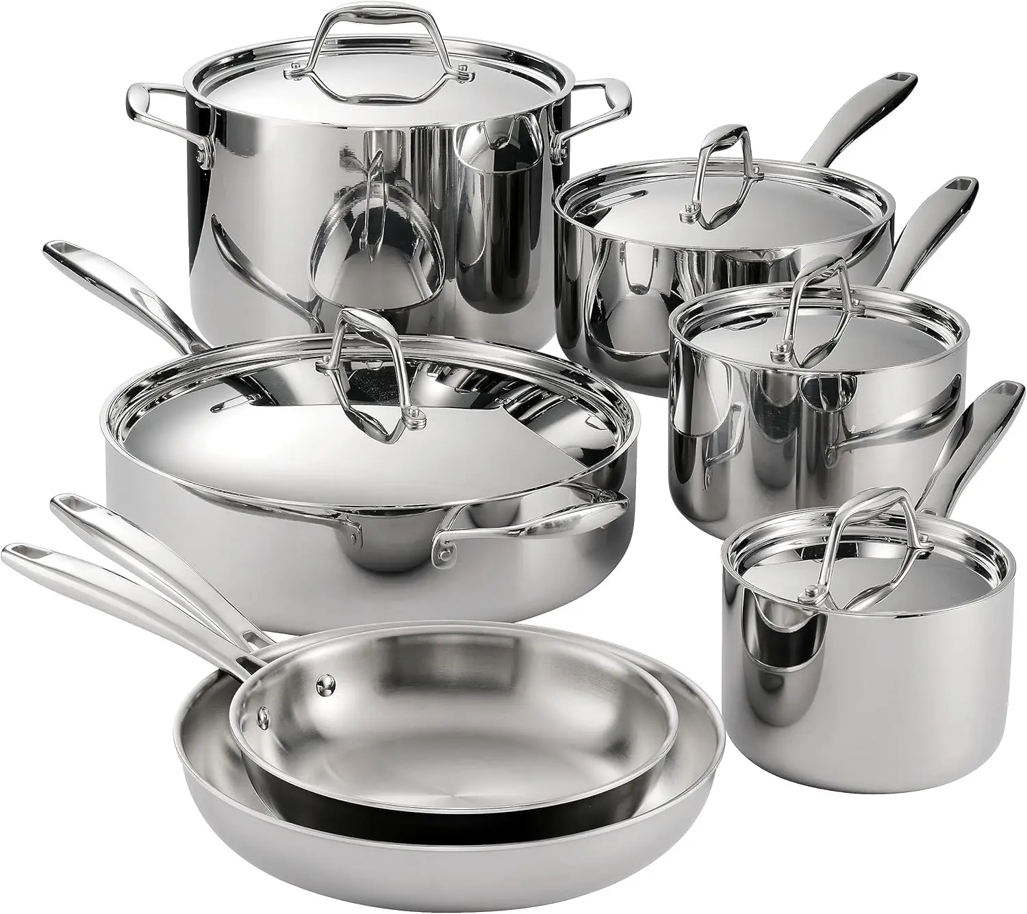 

Tri-Ply Clad Stainless Steel 12-Piece Cookware Set with Lids, Pots and Pans Kitchen Set, Induction-Ready, Dishwasher-Safe