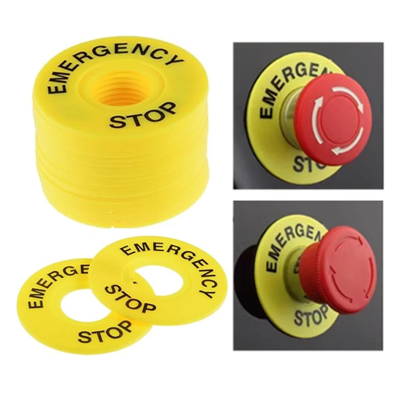 Emergency Stop Button Switch Alarm Ring 60MM Yellow Sign Button Box STOP Opening 22MM