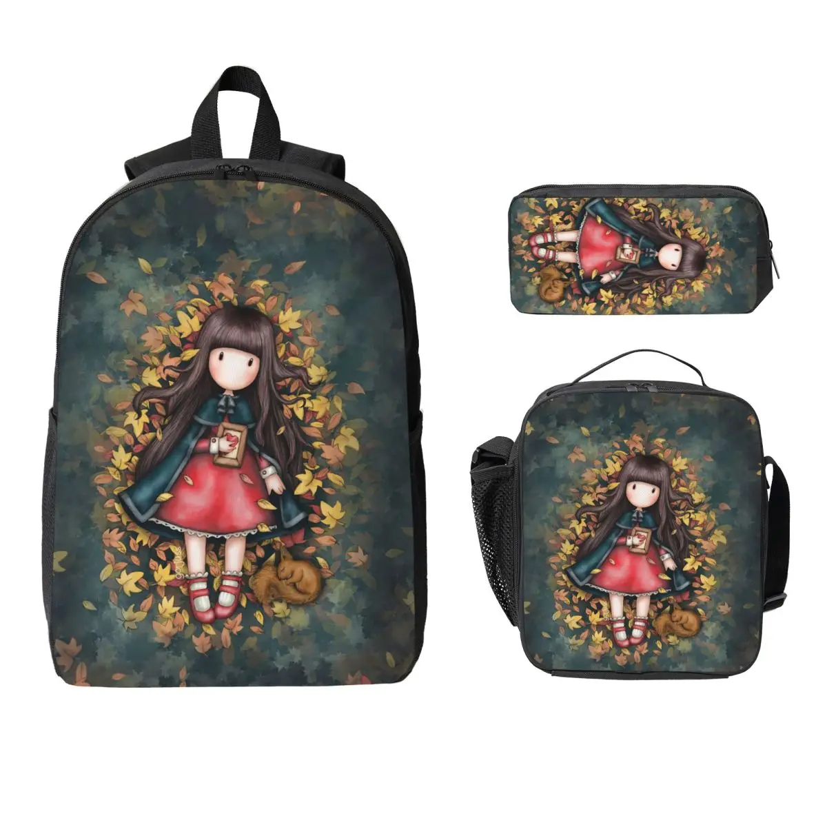 S-Santoro Gorjuss Backpack Student Boys Girls BookBag School Bag Laptop Shoulder Bags 3ps Insulated Lunch Bag Pencil Case