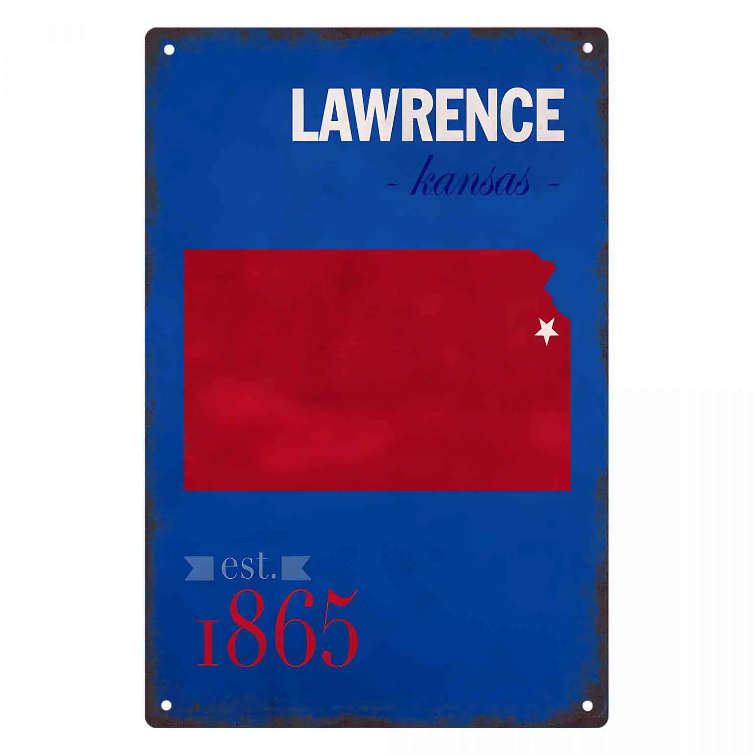 2D FLAT 1pc Lawrence Kansas Red State Map Metal Wall Sign Decoration for Home Cafe Garage Bedroom Porch And Garden