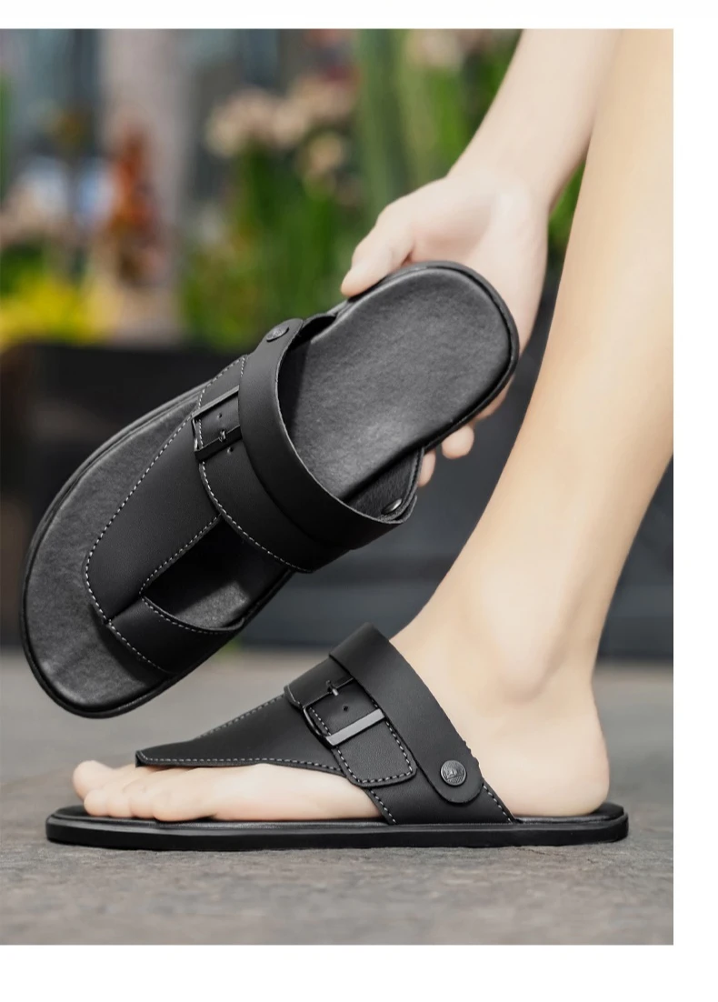 Echtleder-Sandalen für Herren, modische Flip-Flops, bequeme Herren-Strandschuhe für den Außenbereich, hochwertige Herren-Hausschuhe mit weicher Sohle, Übergröße – Detail 12
