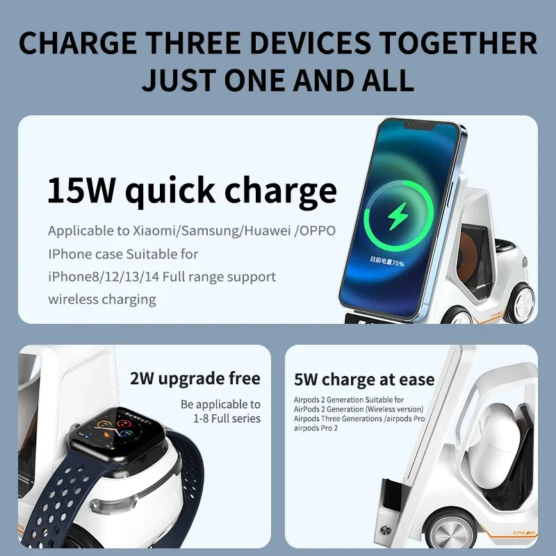 5 In 1 Phone Holder Wireless Chaarger Stand Alarm Clock For IPhone15 14 13 12Pro Max iWatch8 7 6 5 Airpods Fast Charging Station