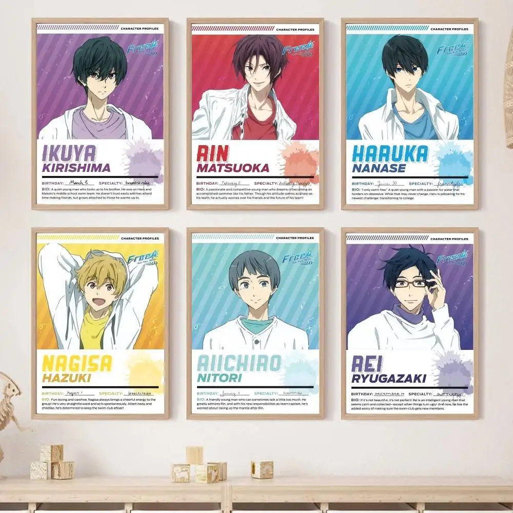 Anime Free! Iwatobi Swim Club Character Profile Poster Nanase Haruka Rin Matsuoka Wall Art Bedroom Home Decor Print Gift