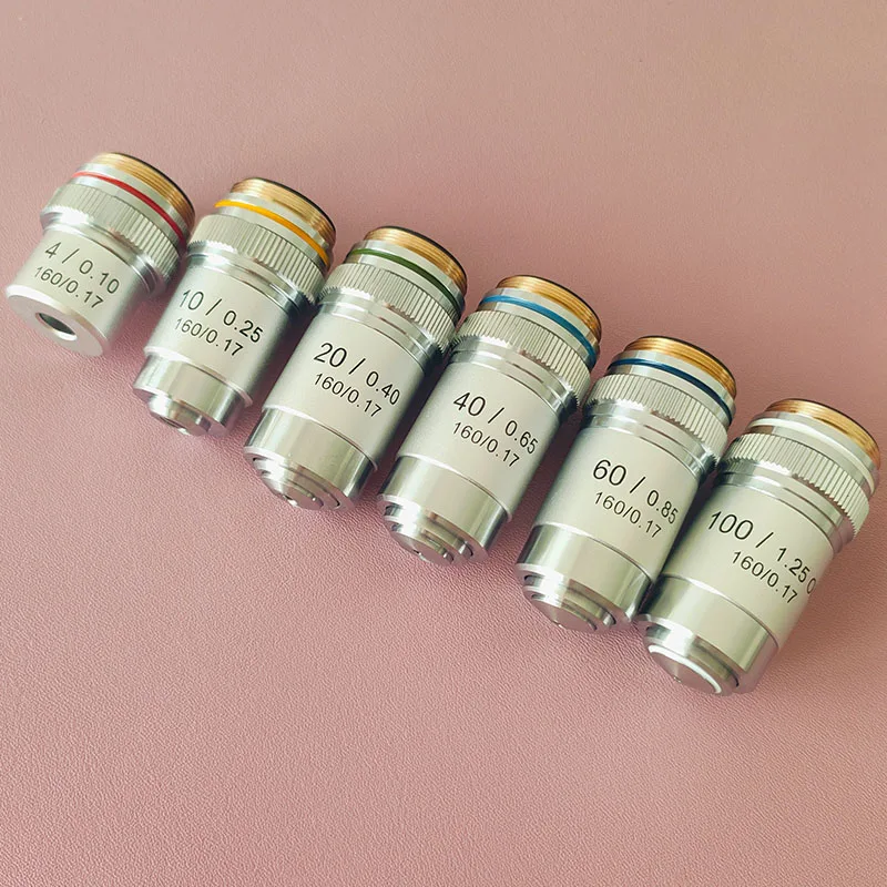 4X 10X 20X 40X 60X 100X Achromatic Objective Lens 195mm Conjugate Distance Tube Length 160mm Biological Microscope Objective Len