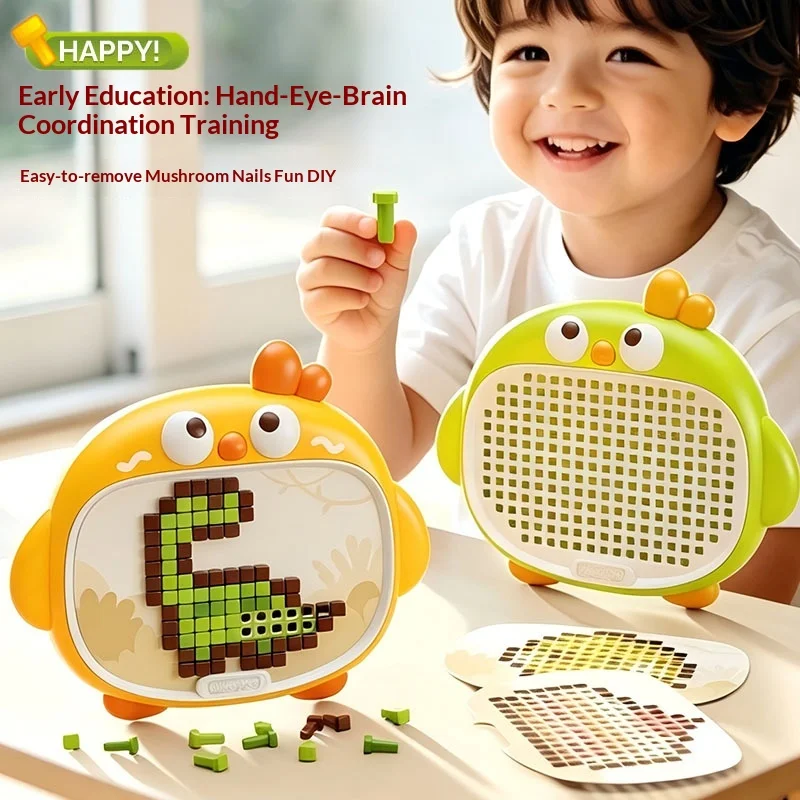 Kids 3D Mushroom Nails Peg Toy DIY Building Blocks Storage Box Educational Puzzle