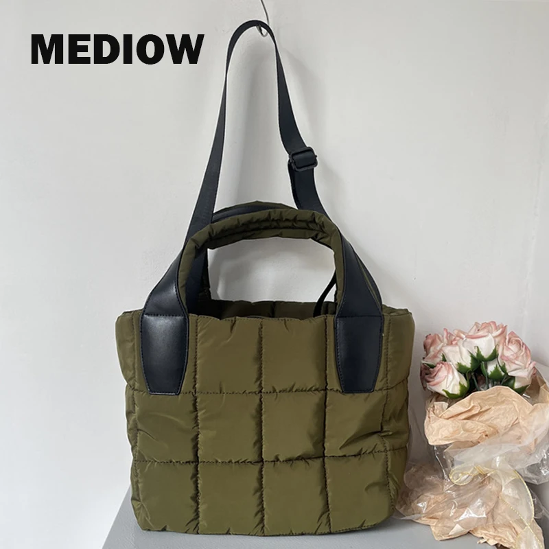 MEDIOW Casual Cloth Tote Bags For Women Luxury Designer Handbag And Purse 2023 New In Nylon Embroidered Square Tow Size Shoulder