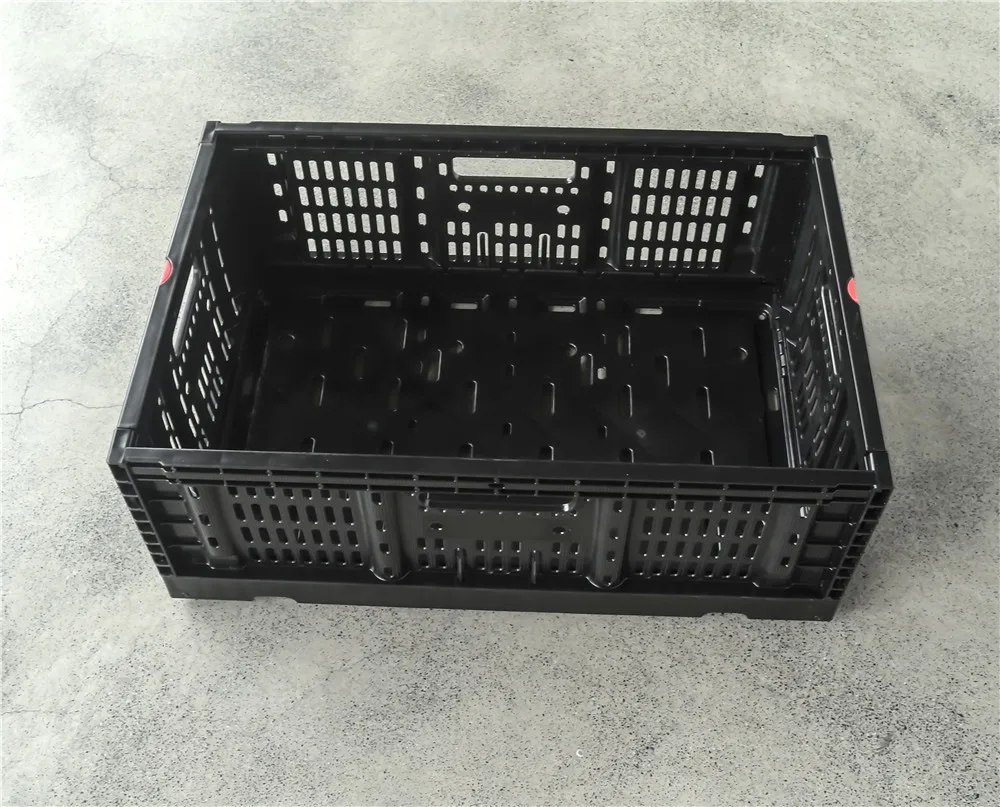 Durable Black Color 23.6x15.7x9 Inch Supermarket Reusable Stackable Fruit Vegetable Plastic Crate Basket For Transportation