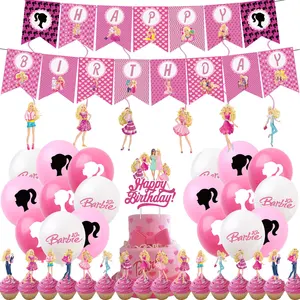 Barbie Cartoon Thema Geburtstagsfeier Dekoration, Pink, Happy Princess, Mädchen Thema, Geschirr, Tassen, Setvorräte, Vorräte Luftballons, Babyparty, Babyparty 10 Hauptverkaufsfamilie Barbie - №9
