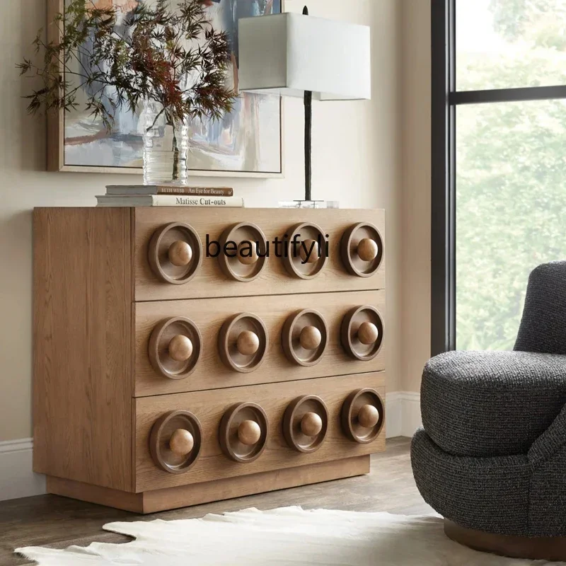 

xzWabi French retro bedroom solid wood chest of drawers storage living room entrance cabinet