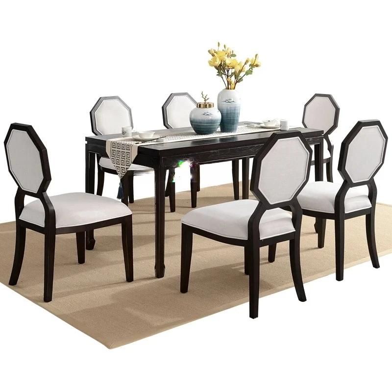 

New Chinese Solid Wood Dining Chair Home Modern Simple Hotel Fabric Soft Bag Restaurant Chair