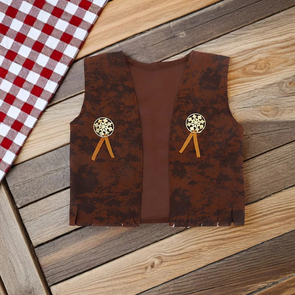 

1Set Cowboy Costume Set Western Outfit Solid Color Bandana Hat Vest Halloween Cosplay Party Outfit Cowgirl Fancy Dress
