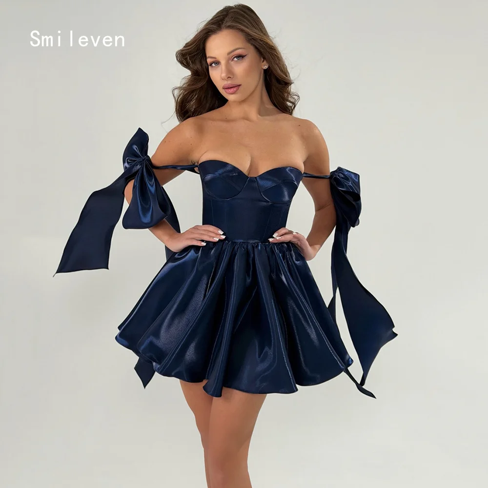 Smileven Luxury Bow A Line Skirt Prom Dress Moist Sweetheart Party Gowns Shining Pleat Formal Occassion Dress Customized 2026