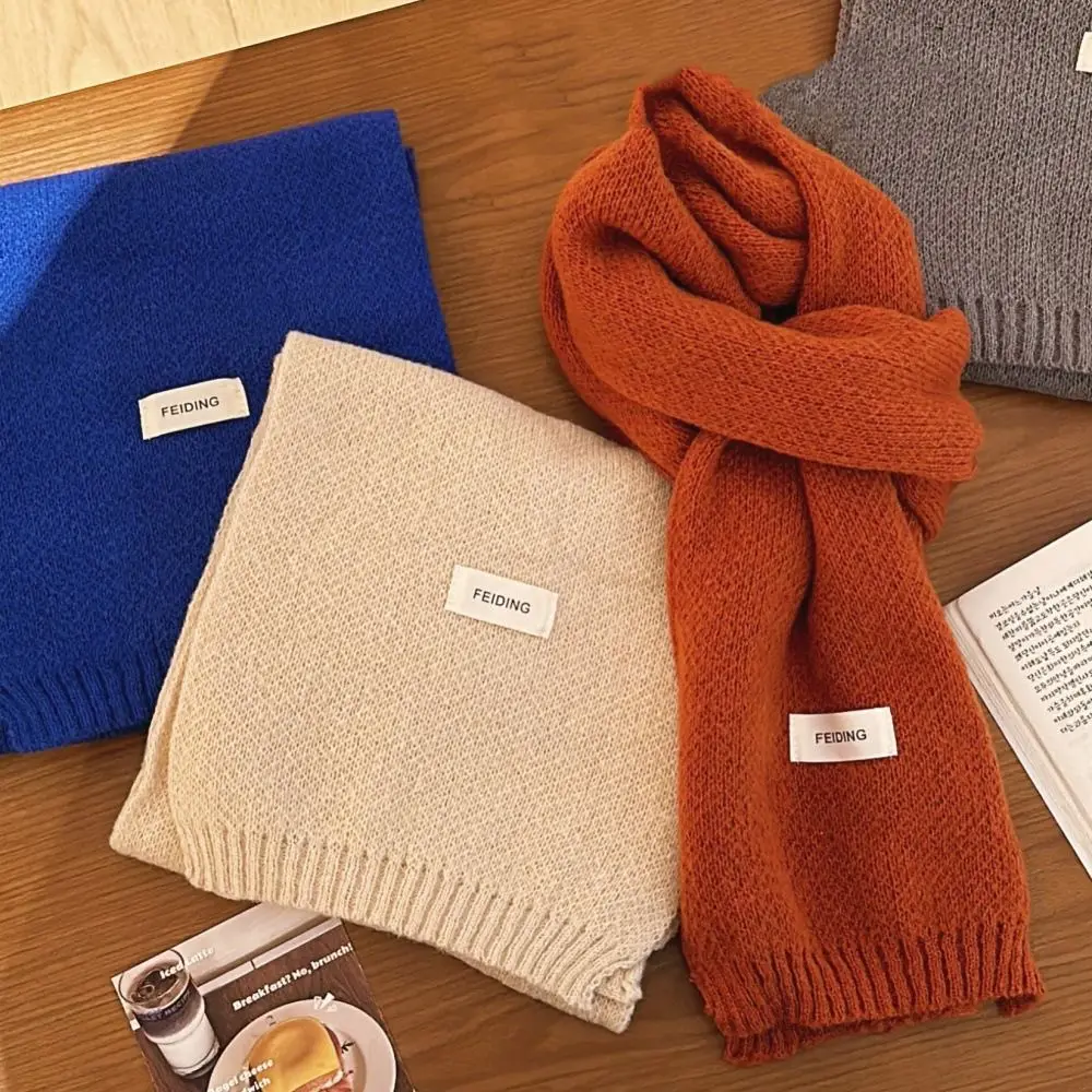 Thicken Red Pure Color Scarf Solid Color Cashmere Knitted Scarves Korean Style Scarves Cute Wool Shawl Women/Men