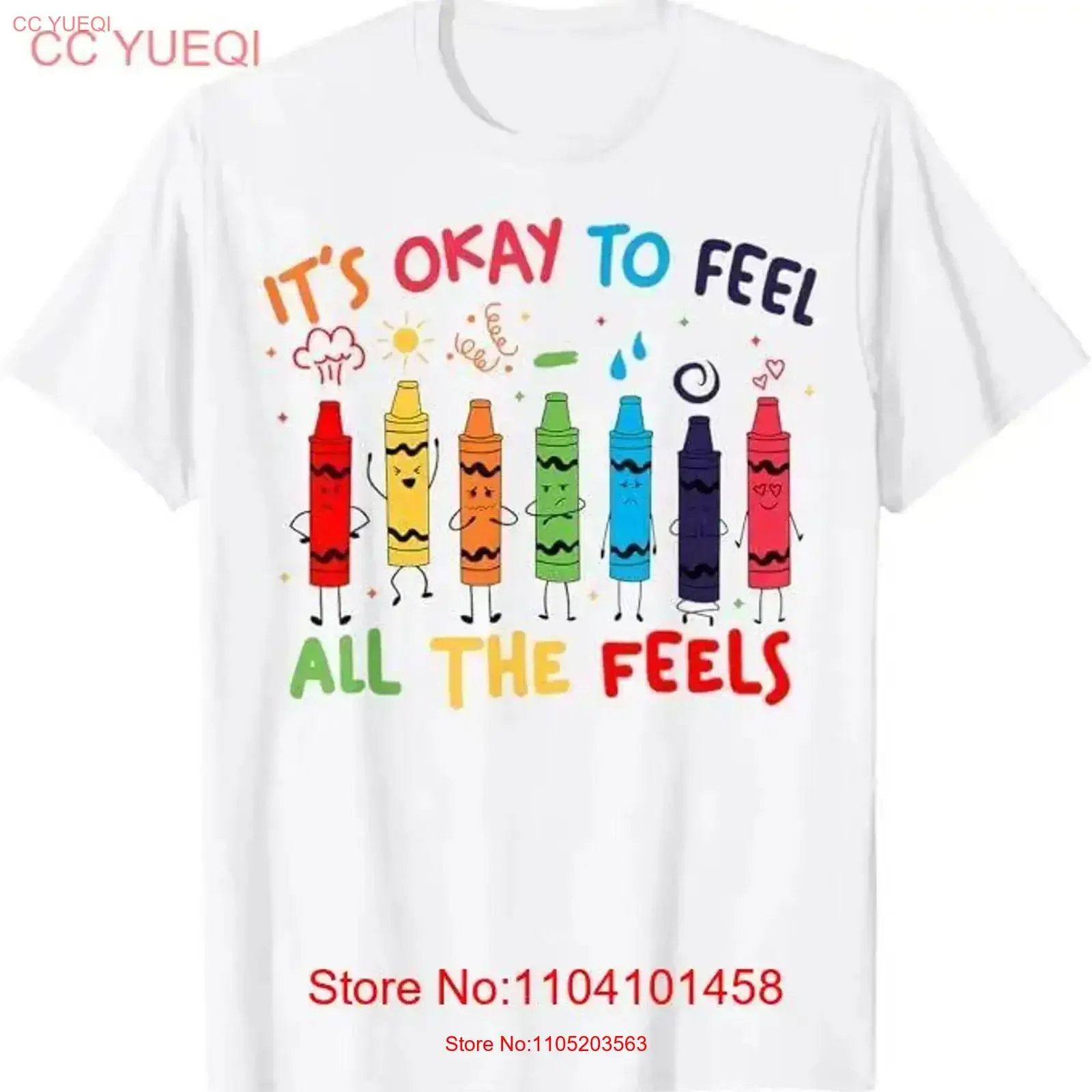 Its Okay to Feel All the Feels Mood Color Crayons Teacher T Shirt vintage Washed homme Versatile Breathable graphic Soft Casual