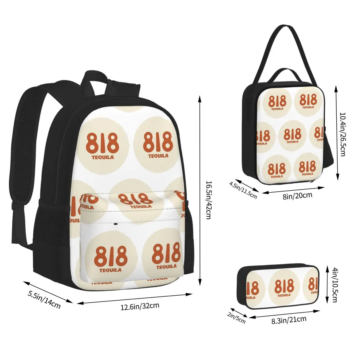 818 Tequila Logo Backpacks Children Bookbag School Bags Rucksack Lunch Bag Pen Bag Three-Piece Set