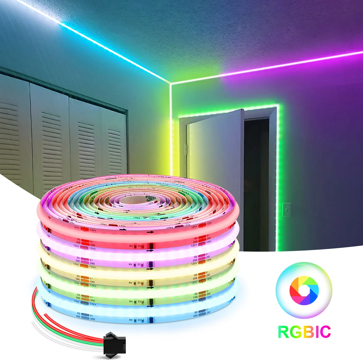 

WS2811 Addressable SPI Dream Color LED Strip Light 576LEDs/M FCOB RGBIC Flexible WS2812B COB Ribbon 10mm 12V Led Lights RA90