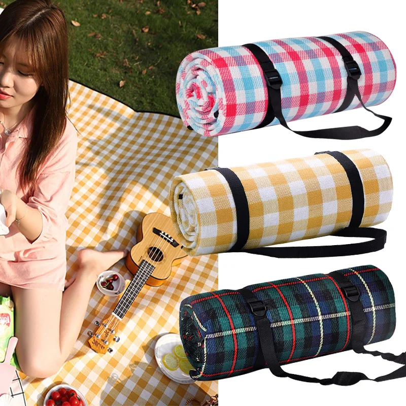 

Waterproof Outdoor Picnic Mat Camping Beach Mat Colorful Plaid Stripe Rectangular Sleeping Blanket Pad Living Room Carpet 1PCS