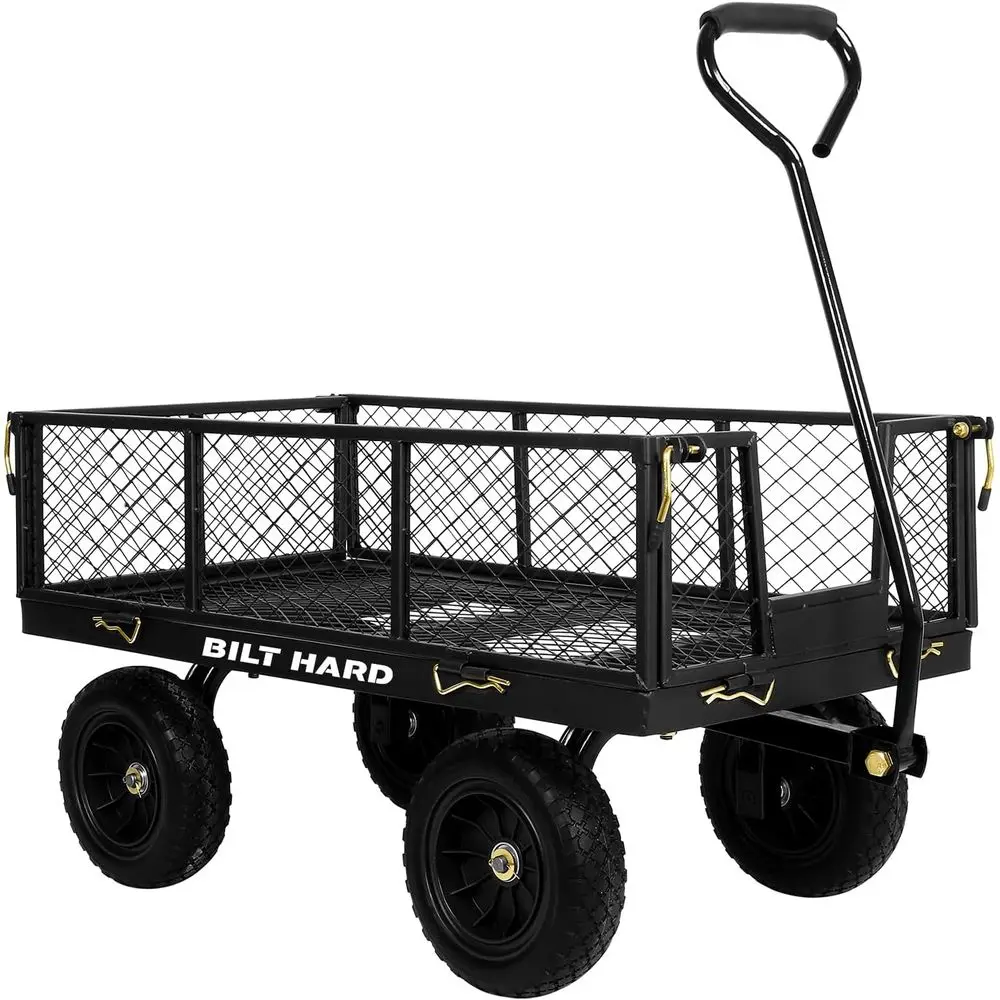 10" lat ree Tires Heavy Duty Garden Cart with 180° Rotating Handle and Removable Sides, 4 Cu.t 880 lbs acity Utility Steel Wagon