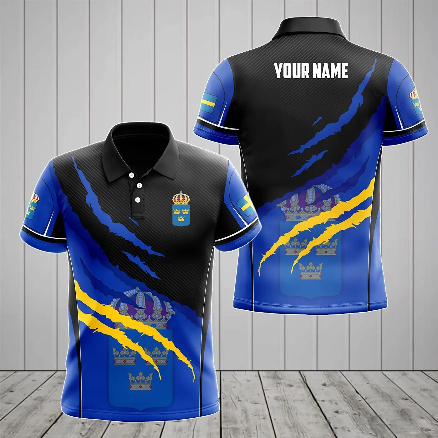 Custom Name Sweden Flag Paw Graphic Polo Shirt Summer Casual Boys Fashion Pullover Loose Cool Jersey Fast Dry Home Clothing