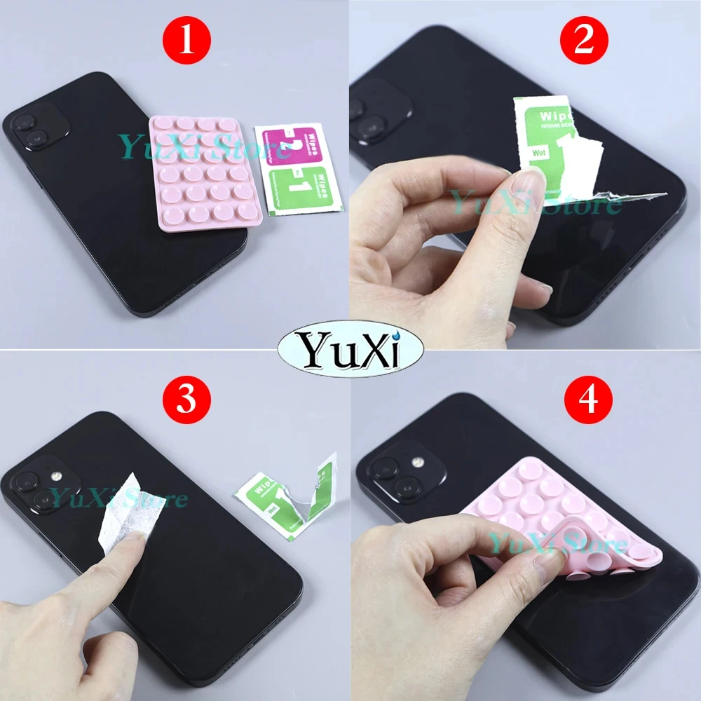 Ventouse Double face en Silicone, avec lingettes de nettoyage sec et humide, pour fixation de téléphone portable, ventouse en caoutchouc pour la fixation