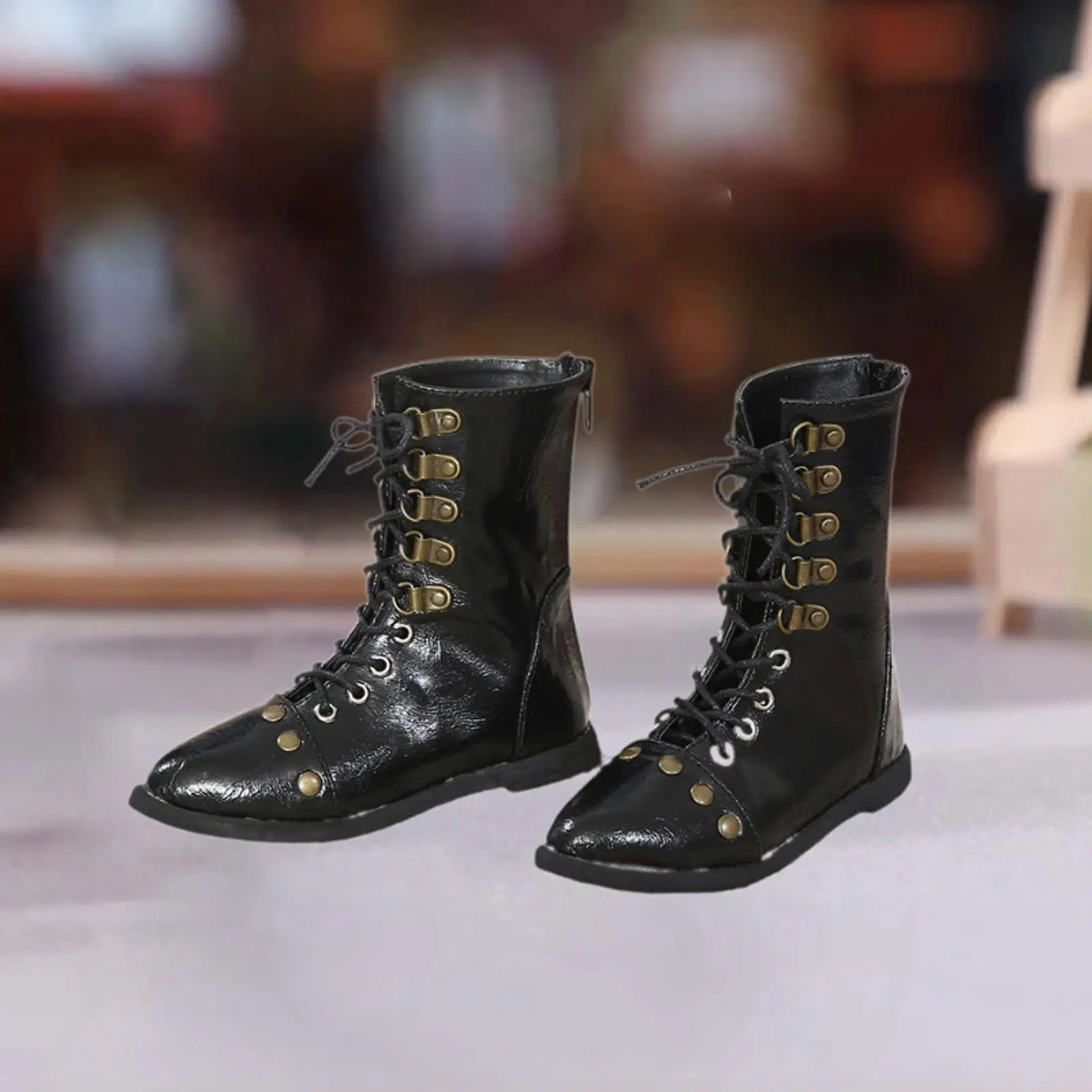 60cm Boy Doll Shoes with Lacing and Zipper Boot Classic Casual Black PU Stylish Studded Rivet Boots Lace up Motorcycle Boots