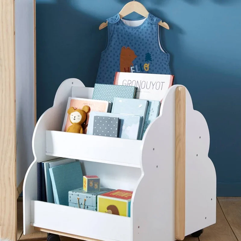 Bookcase Reading Area Picture Book Stand Floor Movable Household Bookcase Model Room Toy Storage Wooden Furniture