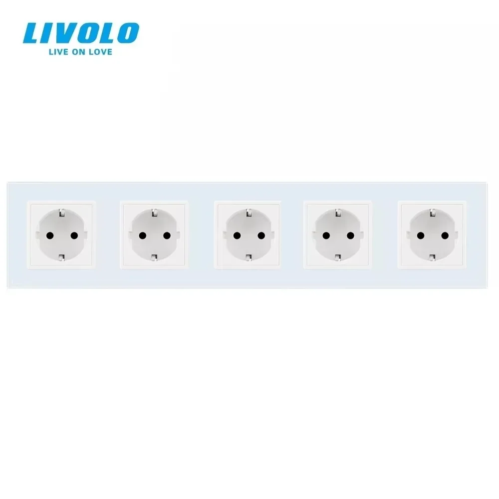 Livolo EU Standard Power Socket, Crystal Glass Outlet Panel, Multi-function Five Wall Power Outlet Without Plug VL-C7C5EU-11