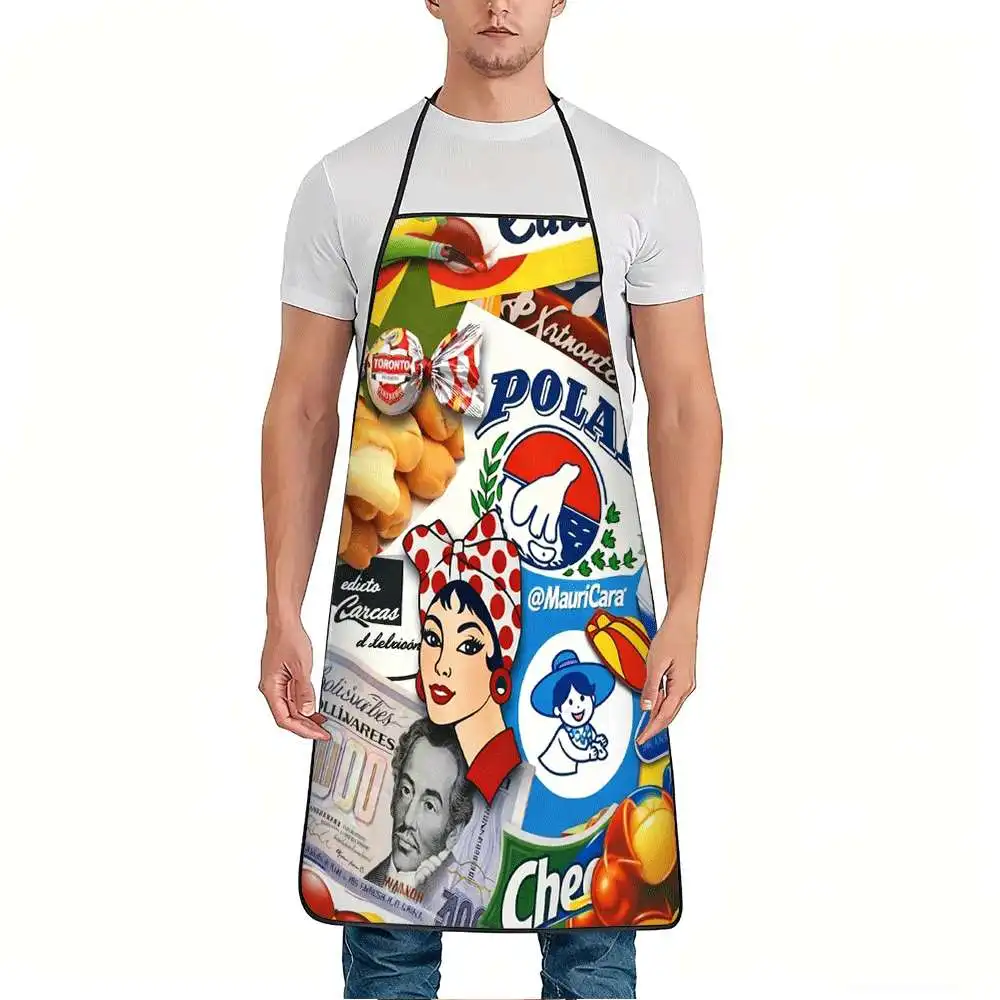 1pc Retro Venezuelan Snacks Print Apron | Durable, Ideal for Kitchen Cooking