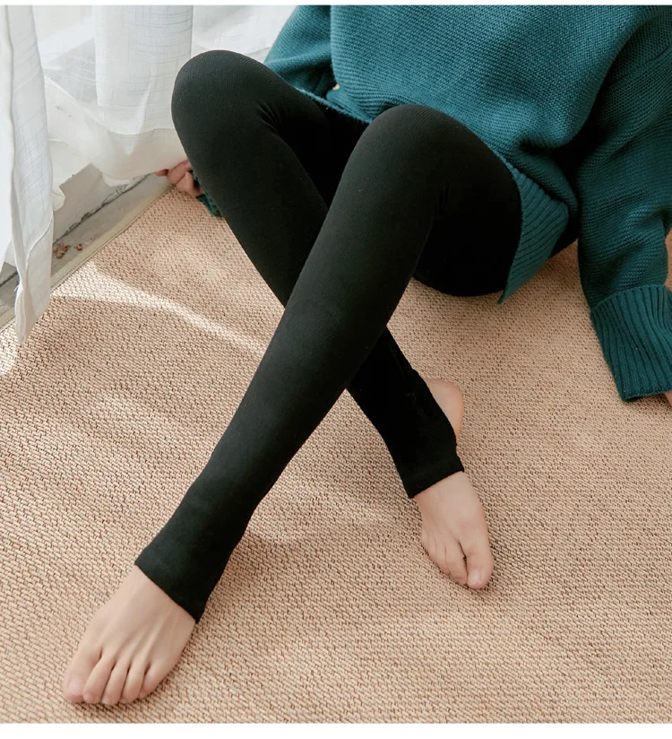 Gerippte Thermo-Leggings mit vertikalen Streifen für Damen im Herbst und Winter, Fleece, verdickt, Street Ready, nahtlos, hohe Taille, Thermohose – Detail 22