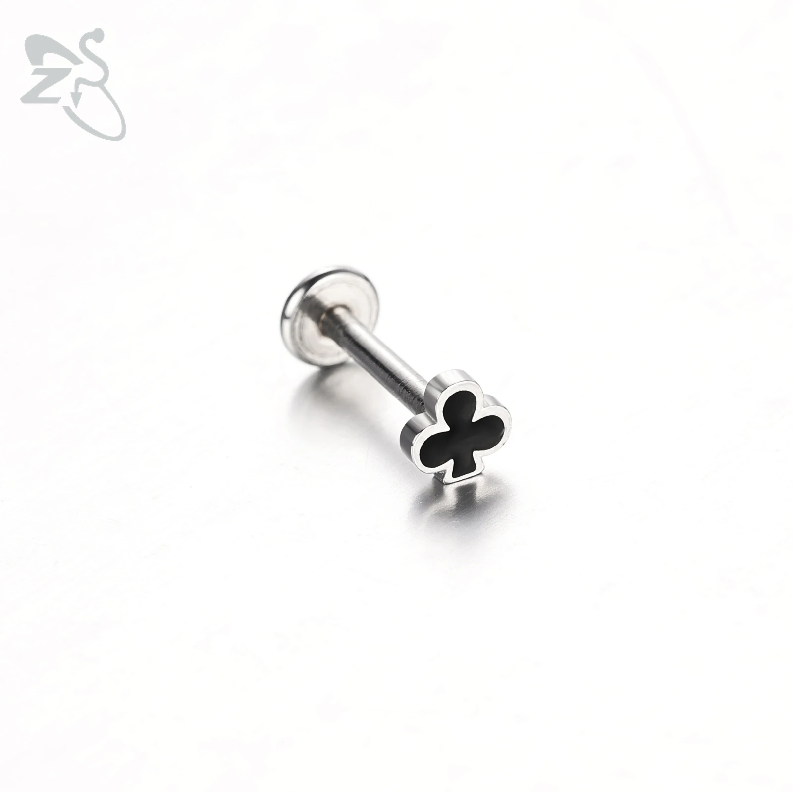 ZS 1 조각 16G 스테인레스 스틸 Labret 립 피어싱 스페이드 하트 다이아몬드 클럽 모양 귀 연골 Tragus 헬릭스 피어싱 6MM/8MM