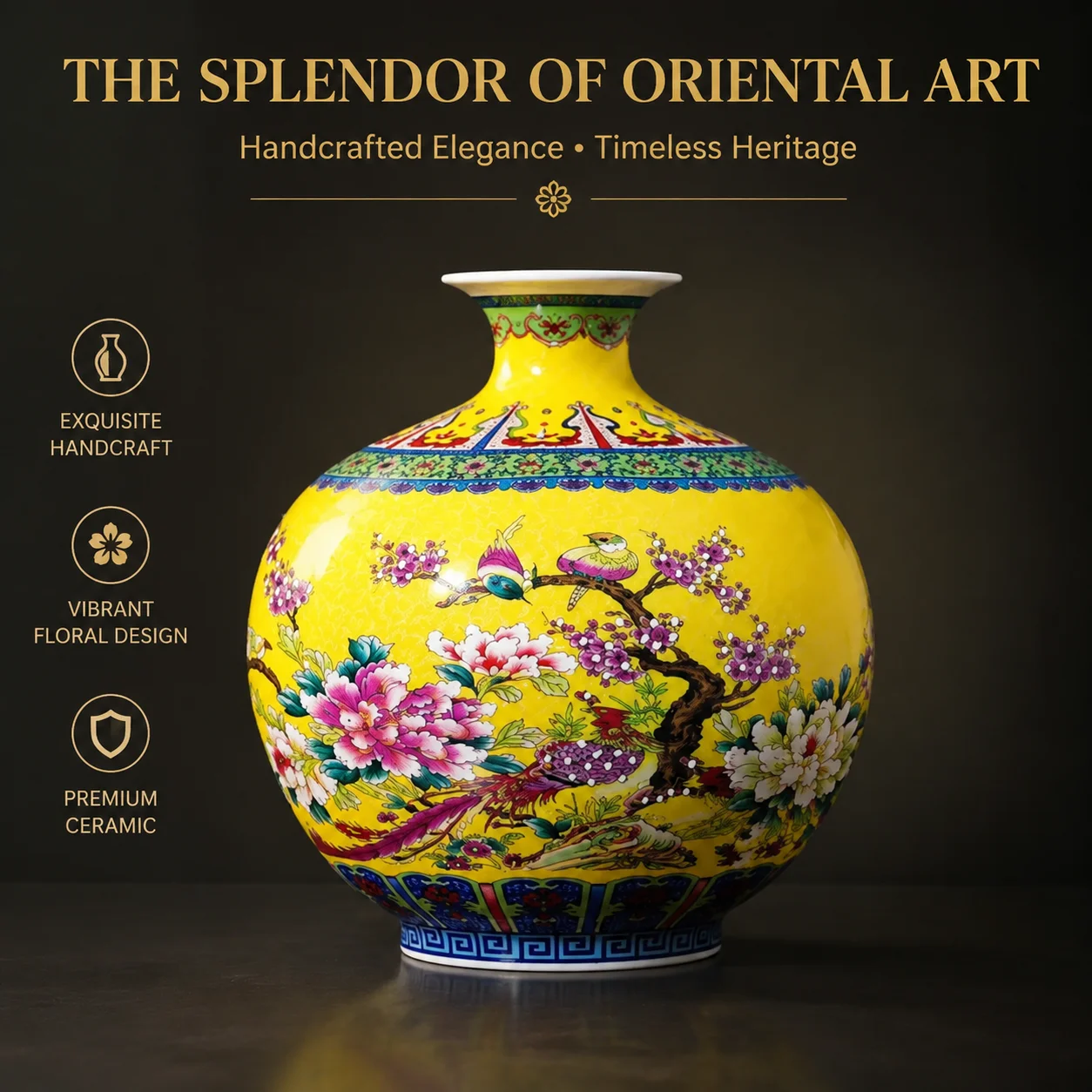Handcrafted Ceramic Pomegranate Vase with Traditional Enamel Finish – Elegant Home Decor for Living Room or Flower Arrangement