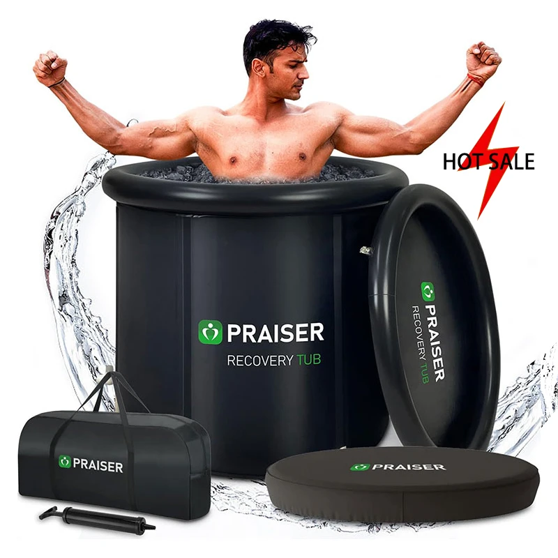 

80Cm Round Modern Black Cold Plunge Barrel Foldable Ice Bath Inflatable Hot Tub Outdoor Spa Tubs Portable Bathtub For Adult
