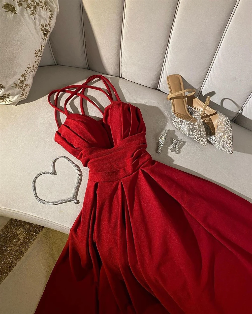 Customized Elegant Spaghetti Sheath Cocktail Quinceanera Fold Draped S Prom Dresse evening gown for women elegant party	 luxury