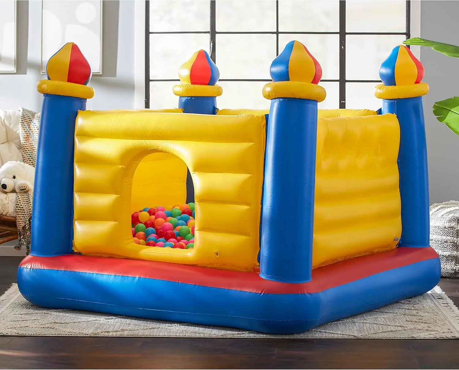 Inflatable Colorful Jump-O-Lene Castle Bouncer Indoor Outdoor Kids Jump Bounce House for 2 Kids, Ages 3 to 6 Years