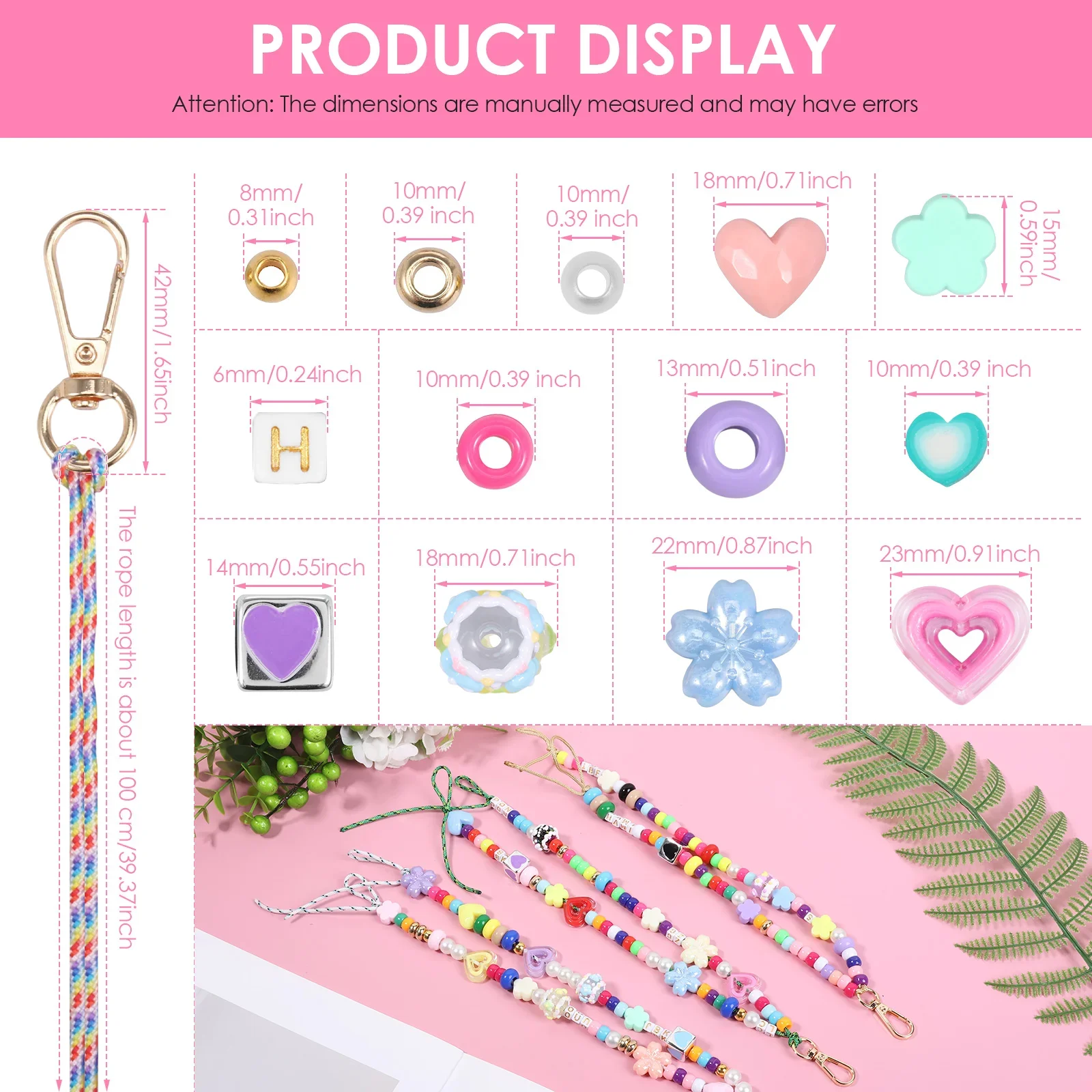 421PCS Beaded Keychain Making Kit for Women Acrylic Heart Flower Star Letter Bag Beads DIY Key Chain Charm Supplies Crafts view 6