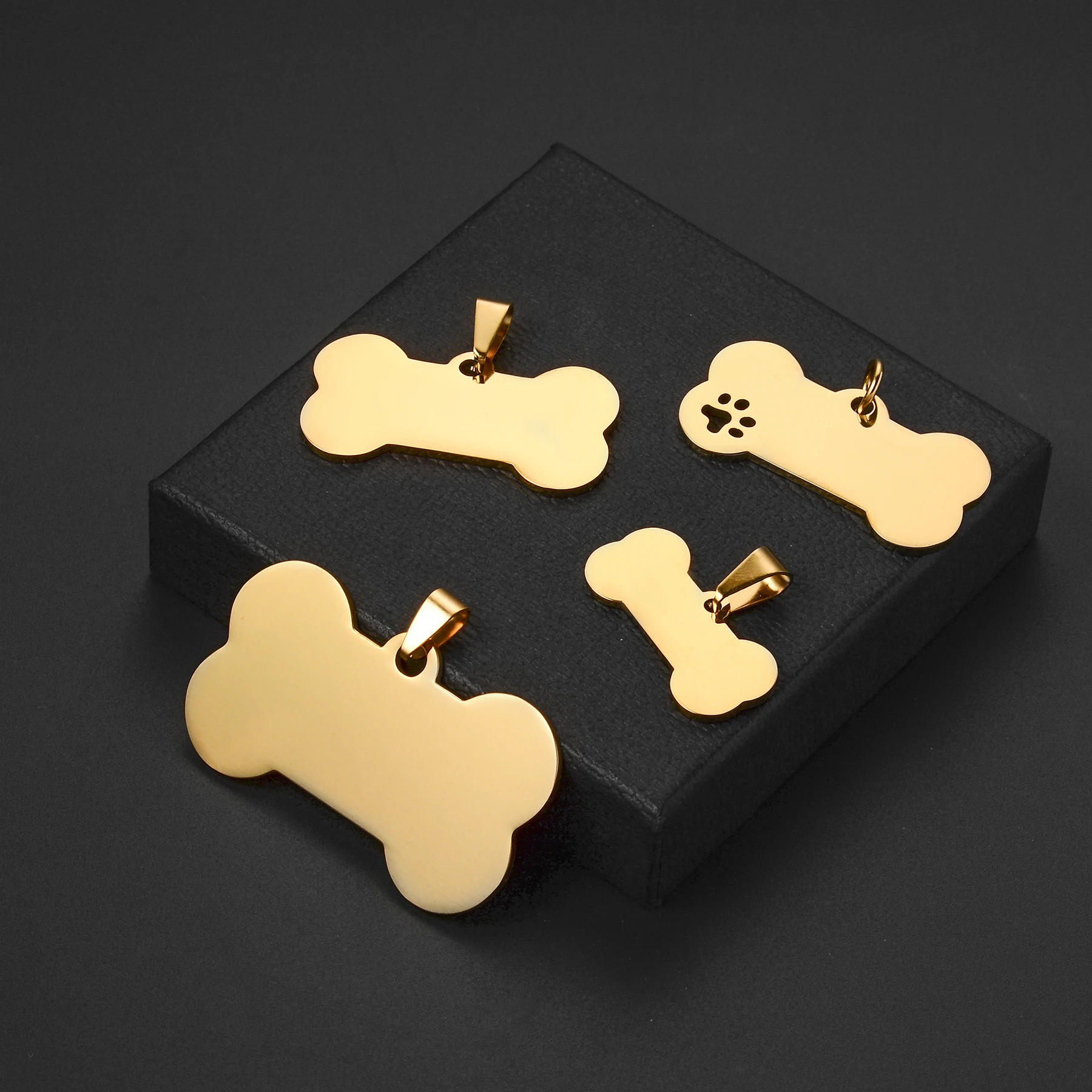 5 Stück Katzen- und Hunde-ID-Anhänger aus Edelstahl, Knochenform, Haustier-Charm, Namensanhänger, Knochen-Halskette, Schmuck im Großhandel – Detail 3
