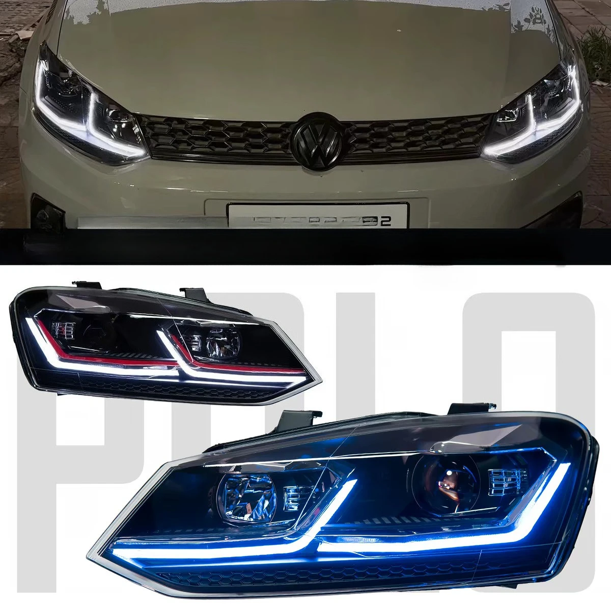 

Suitable for 11-18 years Volkswagen Polo modified headlight assembly LED headlight double L lens DRL steering signal light