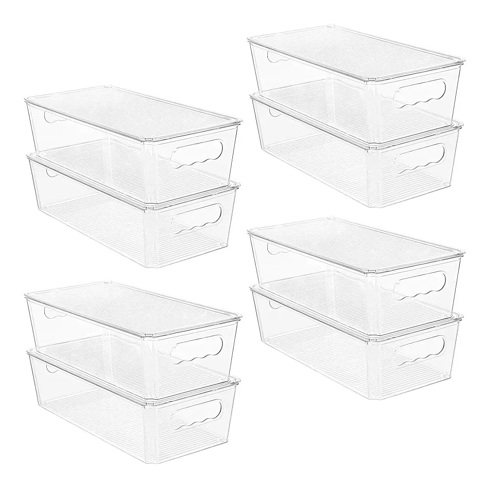 

8Pcs Clear Organizers And Storage Bins With Lids, Stackable Plastic Storage Containers With Handles For Fridge, Freezer,
