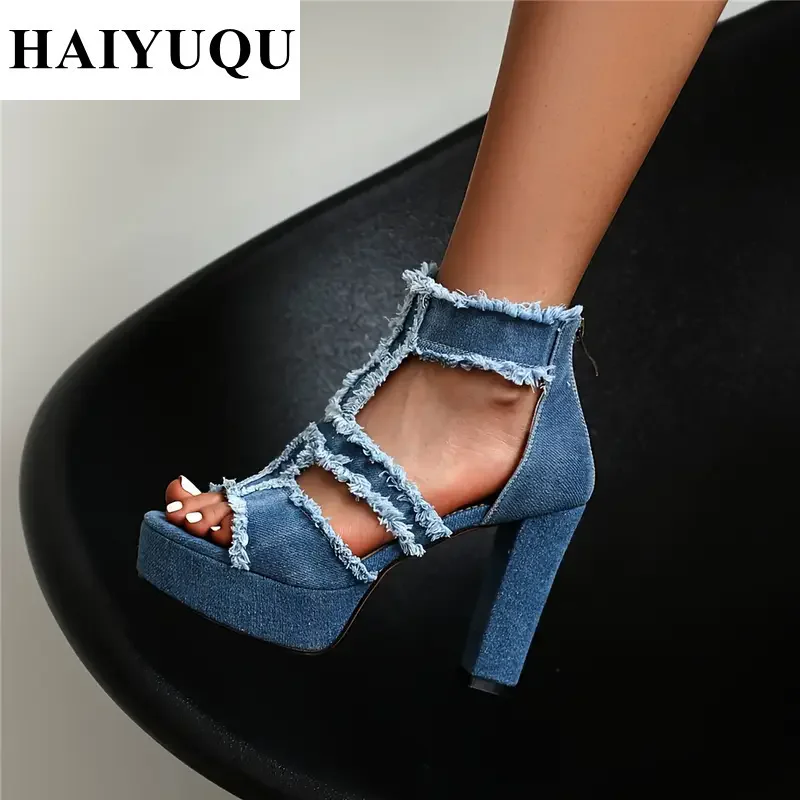 Fashion Cowboy High Heels Women Sandals Summer Platform Open Toe New Chunky Shoes 2025 Trend Designer Pumps Chaussures Femme