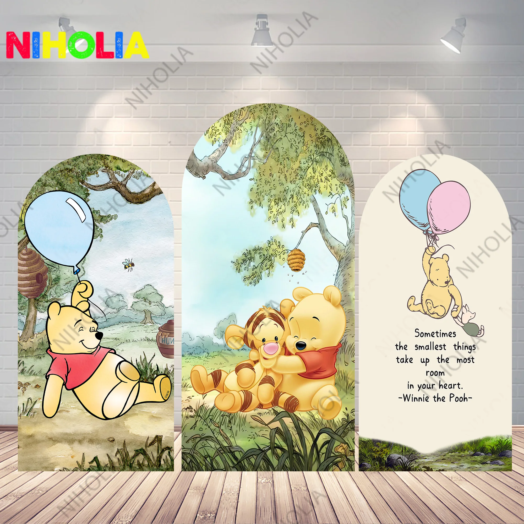 

Winnie the Pooh Arch Covers Kids Photo Backdrop Birthday Party Polyester Doubleside Background Baby Shower Decoration