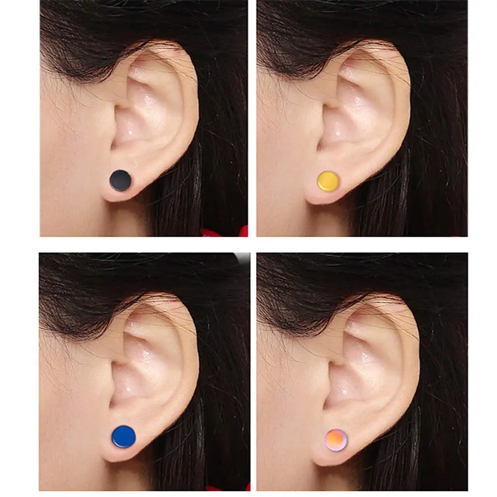 4-5 Pairs Stainless Steel Magnetic Fake Gauges Stud Earrings No Piercing Clip on Earrings Set for Men Women image 3