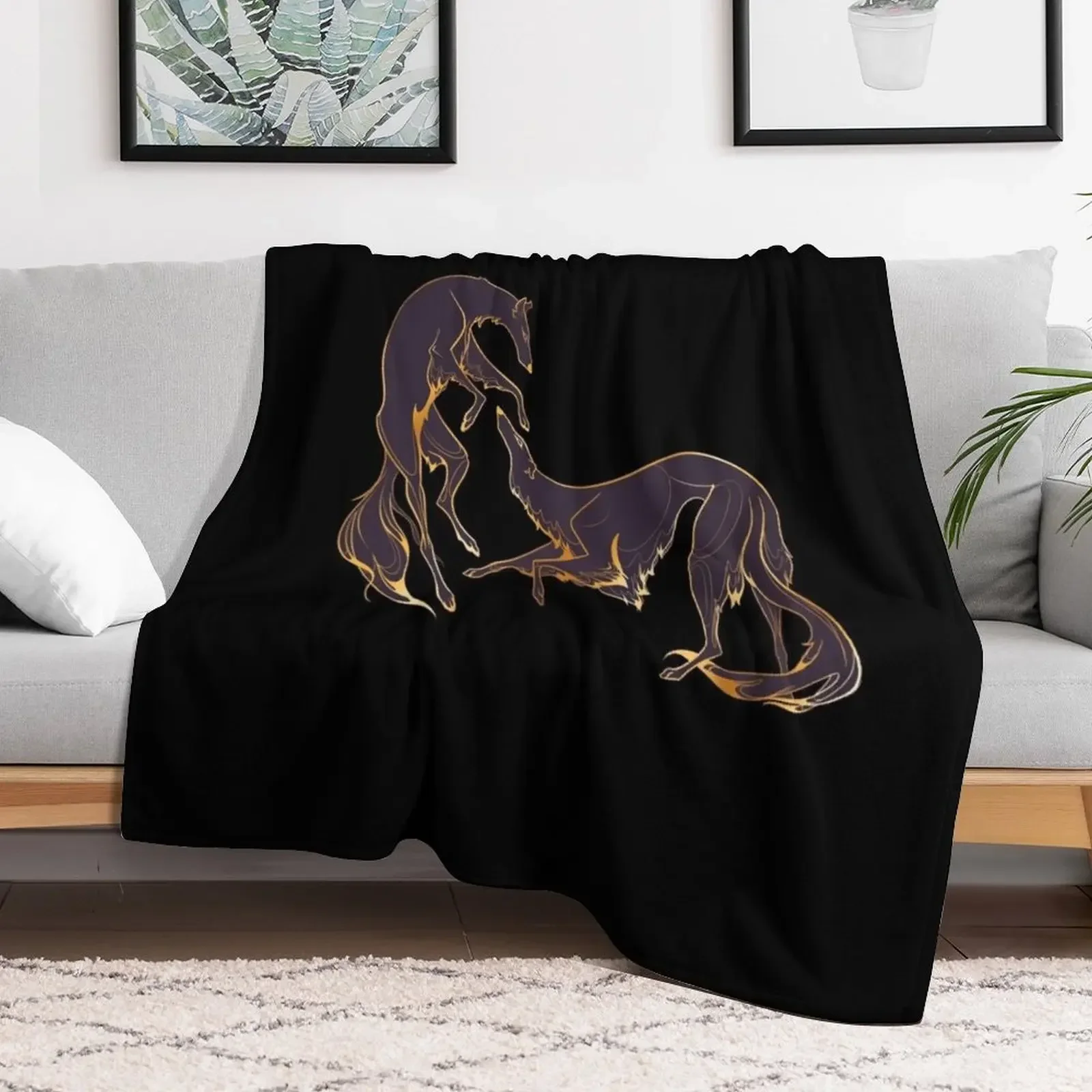 Dancing gold and purple borzoi Throw Blanket Polar Multi-Purpose Soft Beds warm for winter Blankets