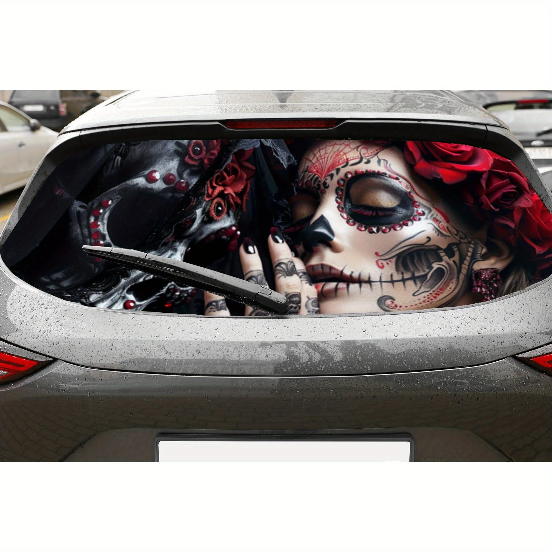 Undead Couple PVC Perforated Car Vinyl Wraps, Privacy Enhancing Design for Rear Window, Car Rear Windshield Sticker for Most Tru