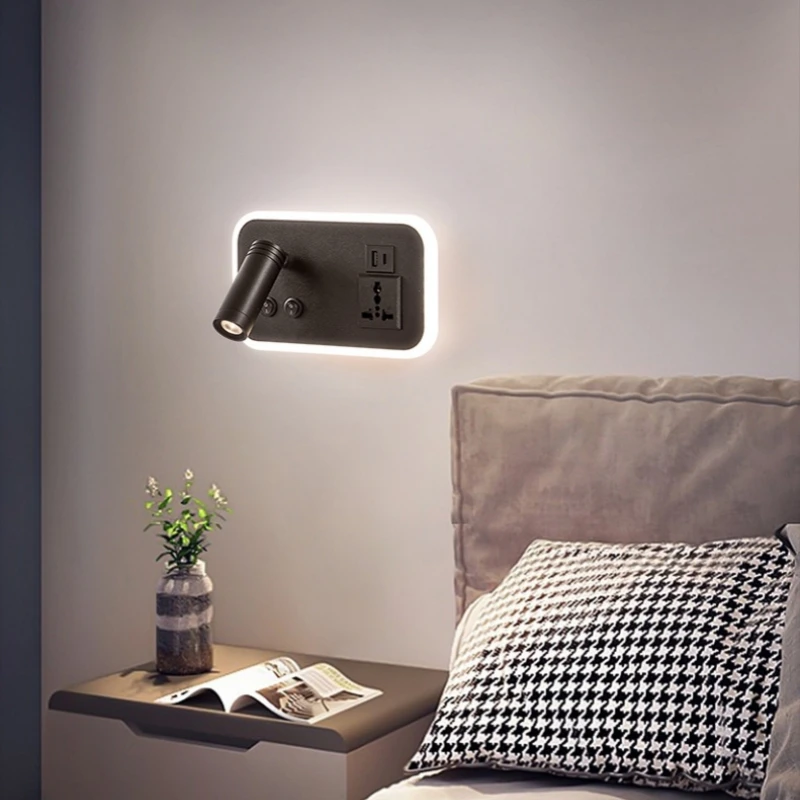 Imagem -02 - Rotatable Led Cabeceira Lâmpada de Parede Porta Carregador Usb Quarto Reading Light Bedside Wall Lamp Wall Spotlight Study Fixture