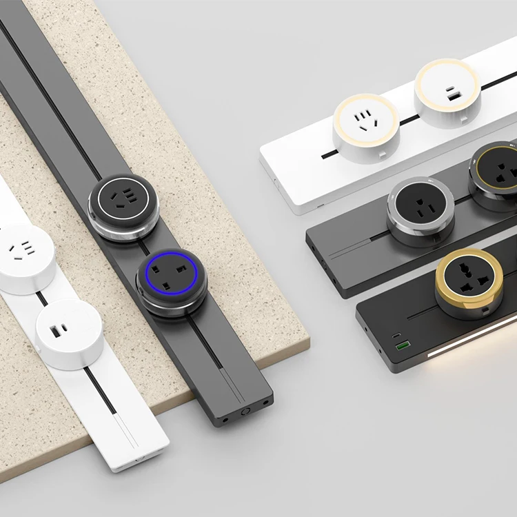 EU UK US Aluminum Power Track System Removable Wall Desk Mounted Rail Socket for Home and Office with Safety Lock Adapter