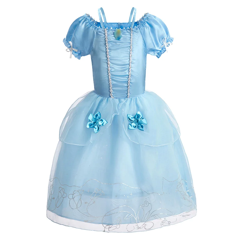 Girls Cosplay Disney Cinderella Princess Costume Kids Butterfly Blue Party Vestidos Birthday Carnival Dress Up Disguise Frock view 2