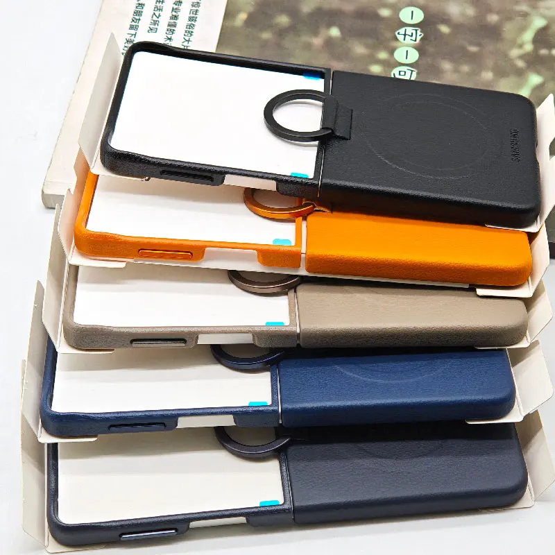 Samsung Galaxy Z Flip7 Flip 7 Luksusowe etui na telefon Ultracienkie magnetyczne etui z ekologicznej skóry z pierścieniem na palec Z Flip7 Ochronna obudowa — zdjęcie produktu 3