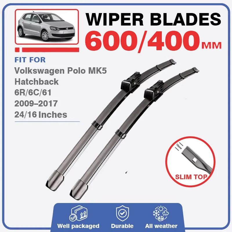 Wiper Blades For Volkswagen VW Polo 5 MK5 6R 6C 61 2009 – 2017 GTI Hatchback Front Rear Windshield Windscreen Window Accessories